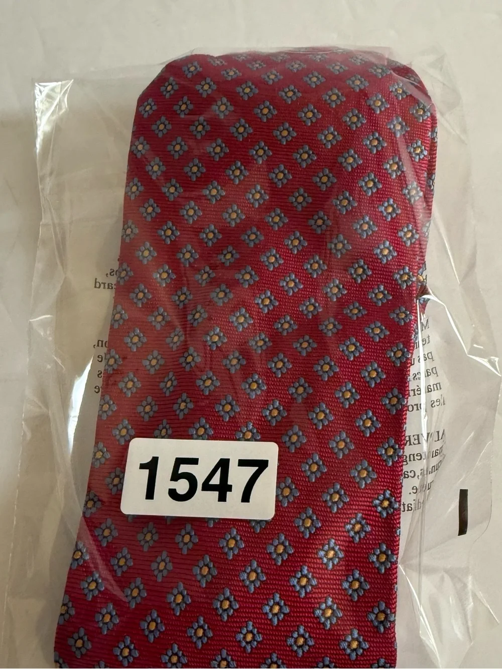 Brooks Brothers Red Real Silk Tie with Blue Cream Geometric Pattern Made in USA